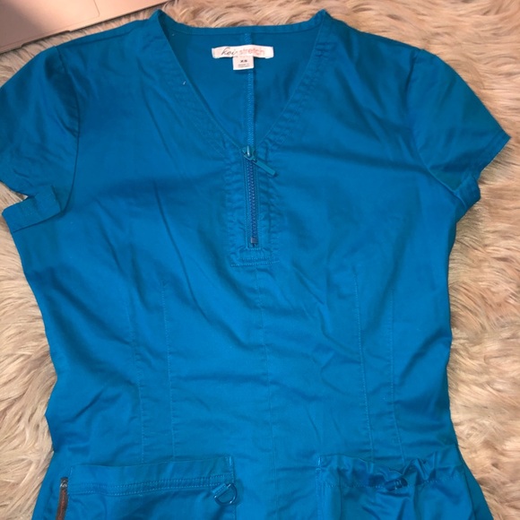 Koi Stretch Blue Scrub Top